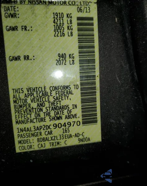 2013 Nissan Altima 2.5 из США, поврежденный, VIN 1N4AL3AP2DC904970